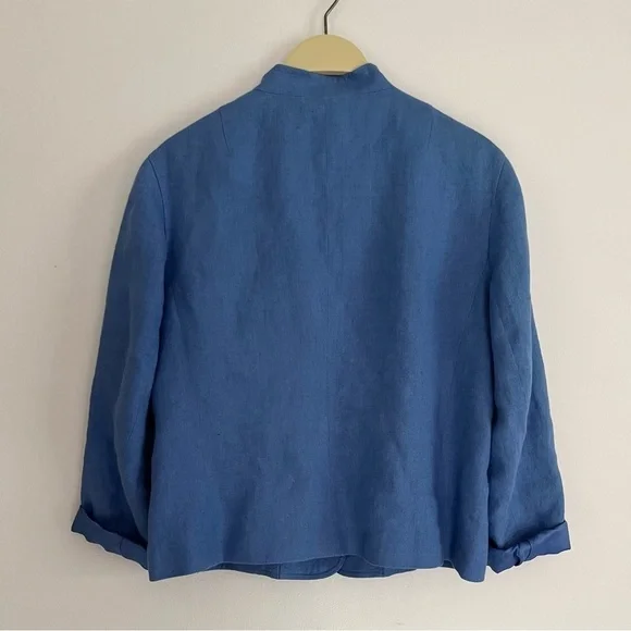 Talbots Periwinkle Blue 100% Linen Blazer Size 10 Petite - Picture 4 of 12